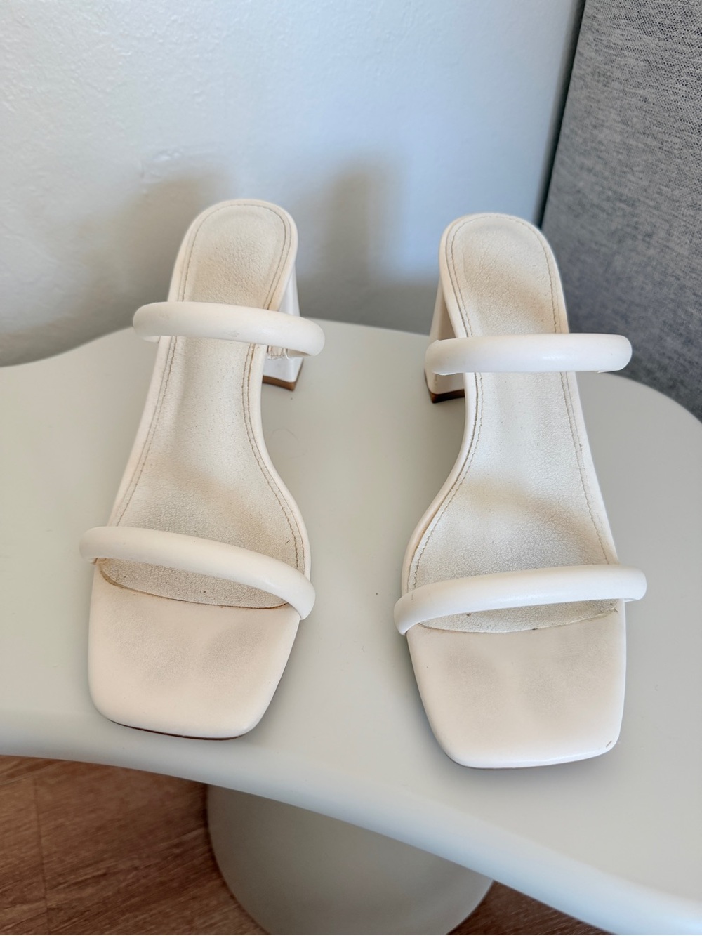 Women's White Double-Strap Block Heel Sandals
